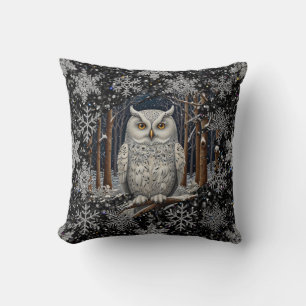 Coussin Chêne de Noël élégant hibou blanc forêt hivernale