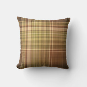 Coussin Chêne Rustique Brun et Carreaux Olive