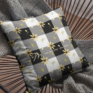 Coussin Chèque de bison blanc noir vintage