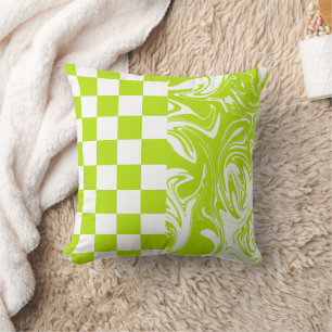 Coussin Chèques et permules en vert et blanc de chaux