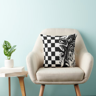 Coussin Chèques et tourbillons - Noir et Blanc