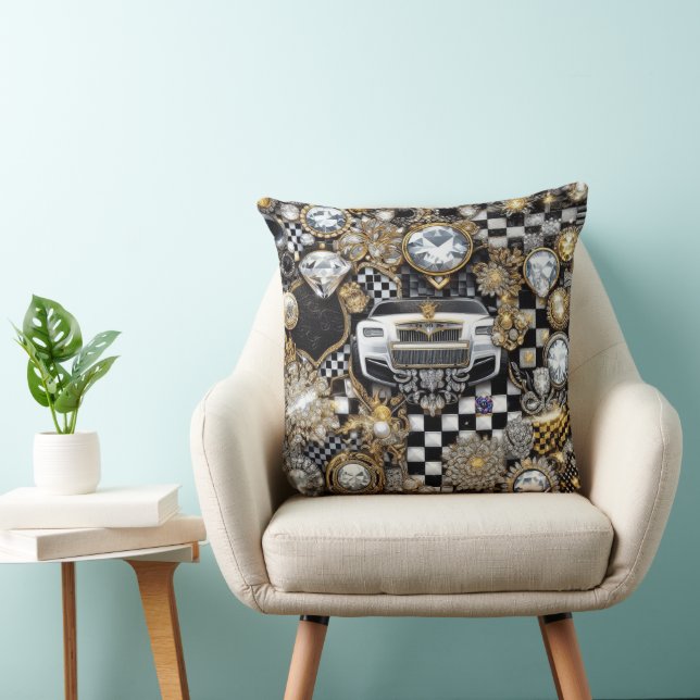 Coussin chèques or noir (Chaise)