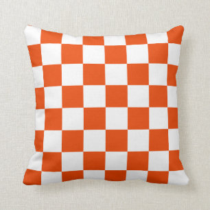 Coussin Chèques orange et blanc éclatants