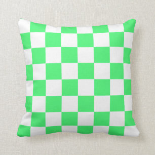 Coussin Chèques vert clair et blanc