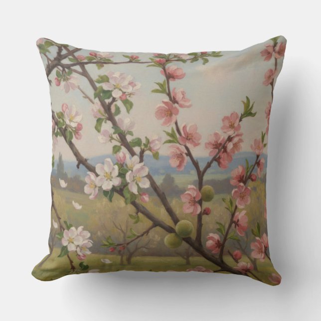 Coussin Cherry Blossom Serenity - Botanical Pillow Art (Recto)