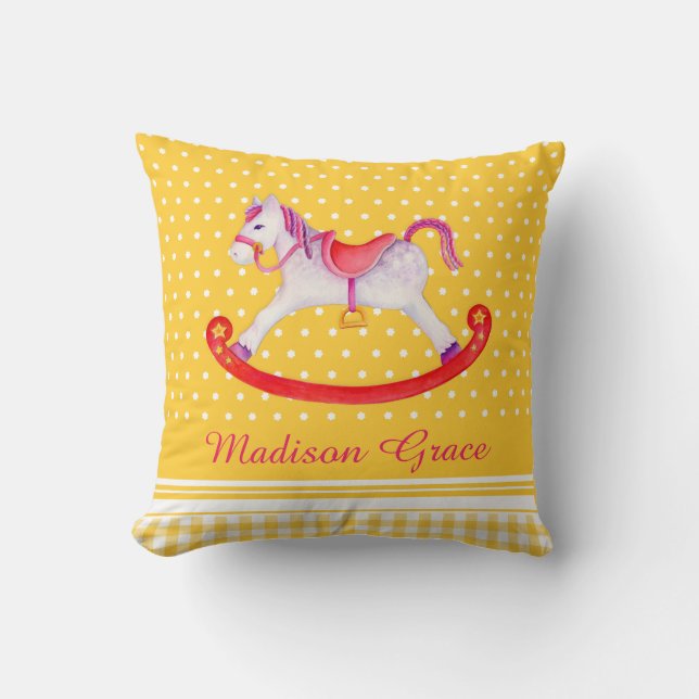 Coussin Cheval à rocher aquarelle jaune nommé enfants cous (Recto)