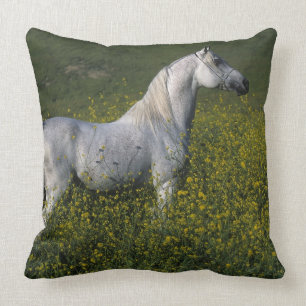 Coussin Cheval arabe se tenant en fleurs