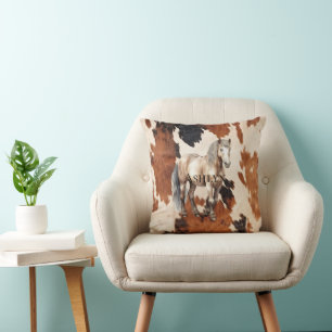 Coussin Cheval Brown noir blanc blanc de vache