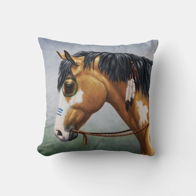 Coussin Cheval de guerre amérindien Buckskin Pinto (Recto)