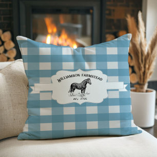 Coussin Cheval de la ferme Plaid Buffalo bleu