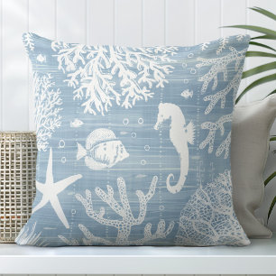Coussin Cheval de mer bleu clair Pillow