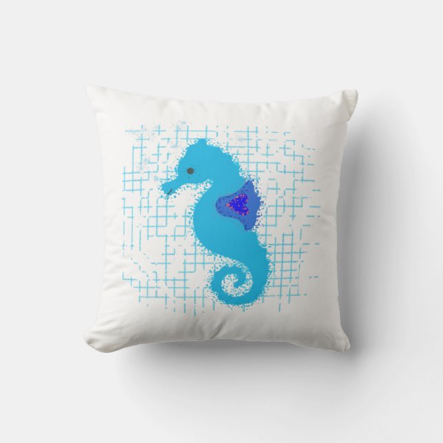 Coussin Cheval De Mer Bleu Sur Un Arrière - plan En Perte (Recto)