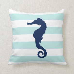 Coussin Cheval de mer Motif Monnaie Blanche et Grandes Ble