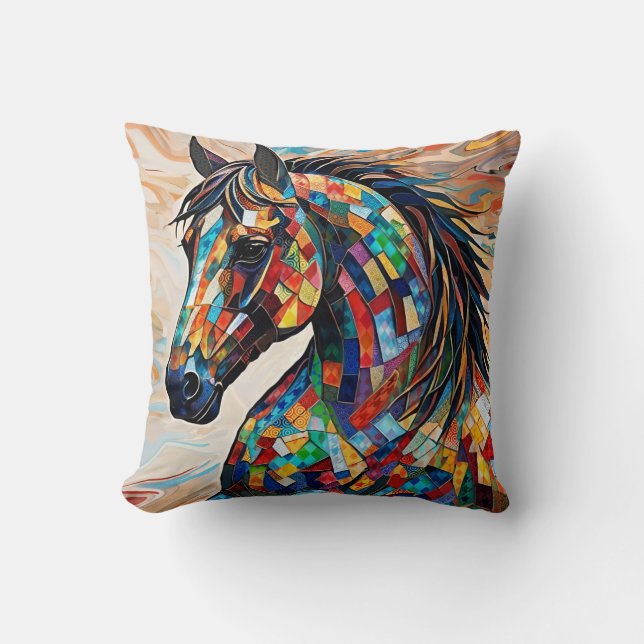 Coussin Cheval de mosaïque en verre à plusieurs couleurs 1 (Recto)