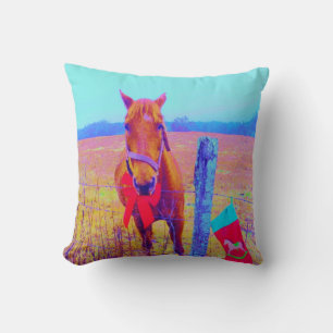Coussin Cheval de Noël couleur arc-en-ciel Rétro