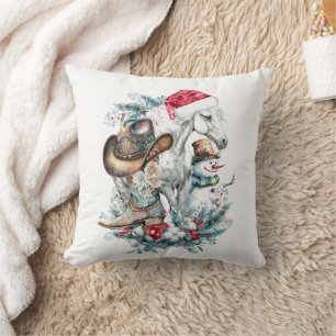Coussin Cheval de Noël en Chat de Noël cowgirl cowboy bott