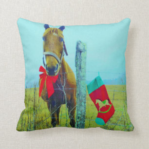 Coussin Cheval de Noël rétro avec Stocker et Arc rouge