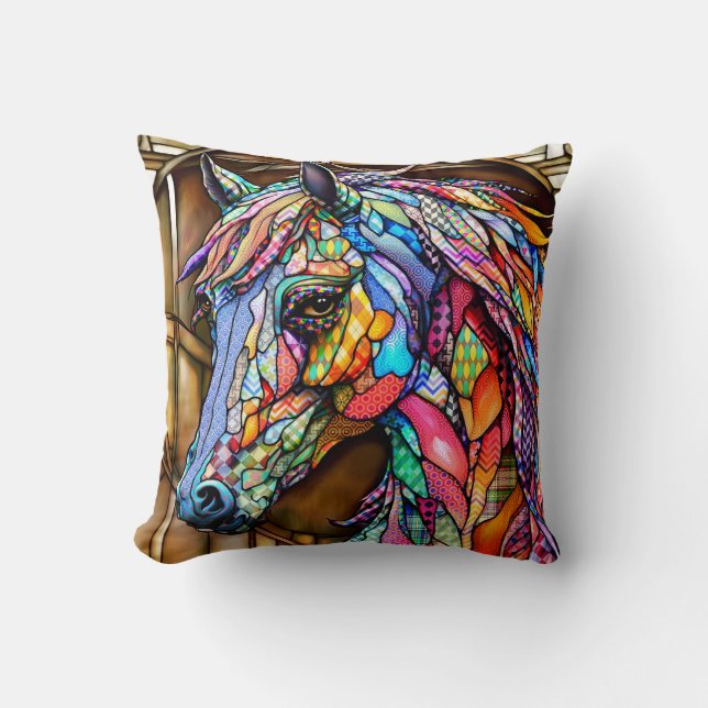 Coussin Cheval de style mosaïque en verre à plusieurs coul (Recto)