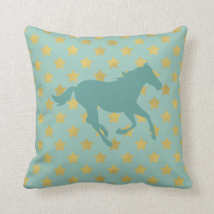 Coussin Cheval et étoiles - bleus layette et d'or