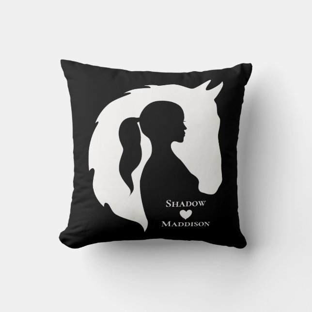 Coussin Cheval et fille cheval amoureux silhouette coeur p (Recto)