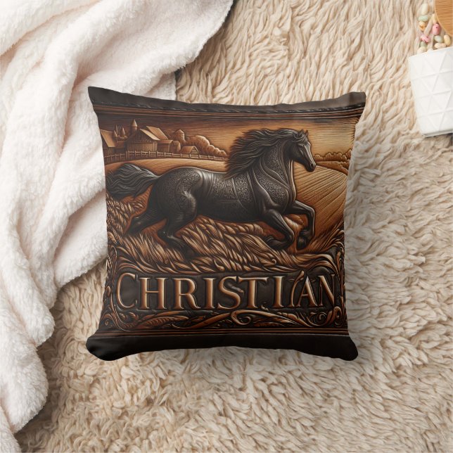 Coussin Cheval gravé courant à travers le champ de blé (Couverture)