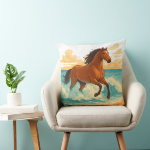 Coussin Cheval Majestueux Surgissant de la Mer Puissance e