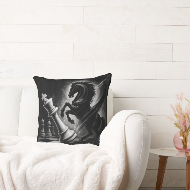 Coussin Cheval Noir Dramatique vs Roi - Oeuvre audacieuse  (Canapé)
