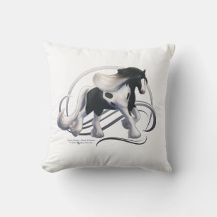Coussin Cheval noir Tobiano Gypsy Vanner