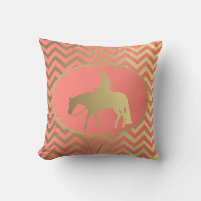 Coussin Cheval occidental de plaisir de chevrons de corail (Recto)