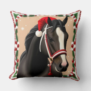 Coussin Cheval portant un chapeau festif de Père Noël à No