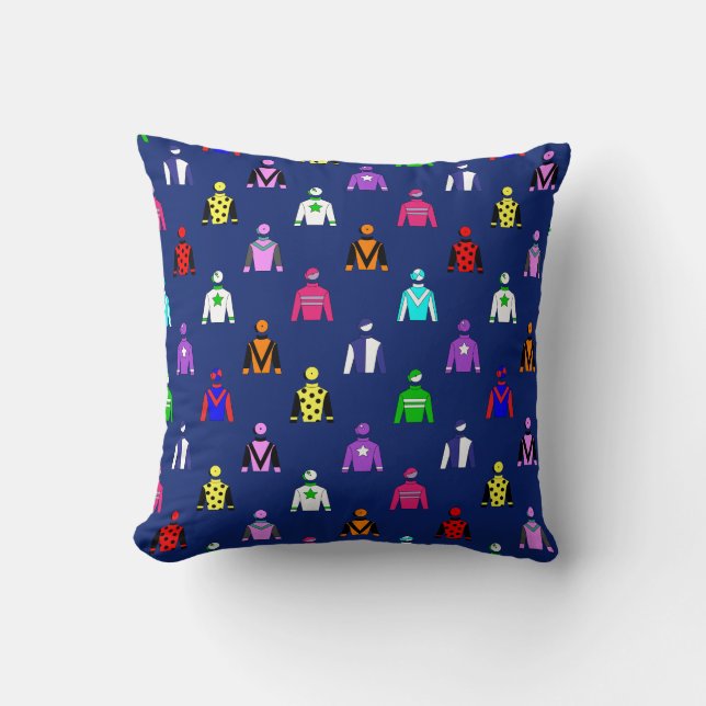 Coussin Cheval Racing Jockey Silks Motif sur Navy Blue (Recto)