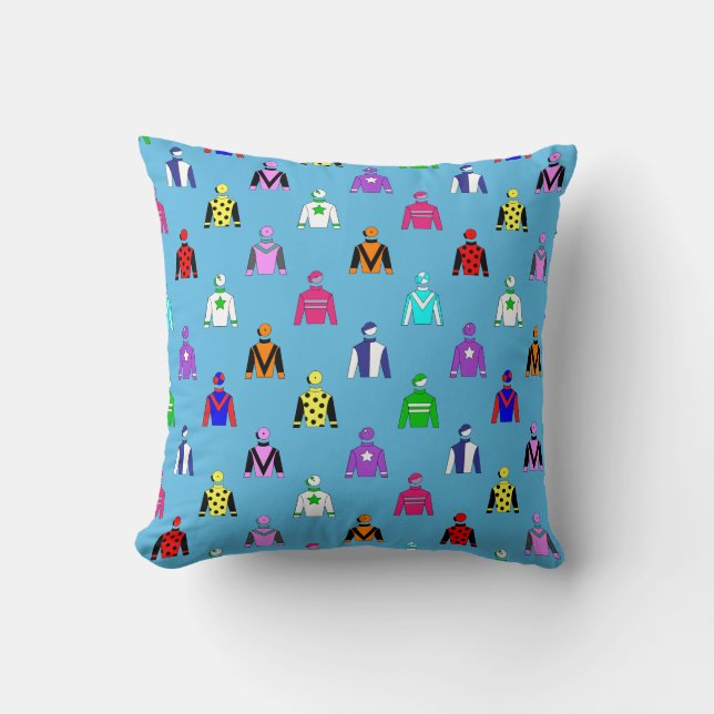 Coussin Cheval Racing Jockey Silks Motif sur Sky Blue (Recto)