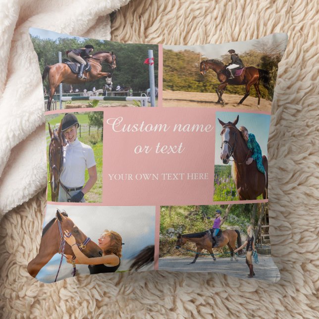 Coussin Cheval Rider Photo Collage Pink Custom Cushion (Créateur téléchargé)