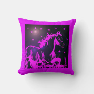 Coussin cheval sauvage graphique, rose