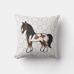 Coussin Cheval Shire Gypsy Vanner Piebalde Brun Dessin Ani