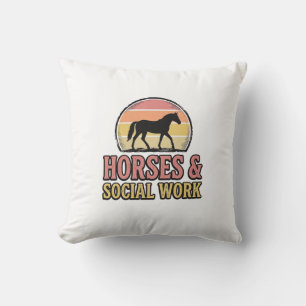 Coussin Cheval & Travail Social Retro Soleil Couchant Conc