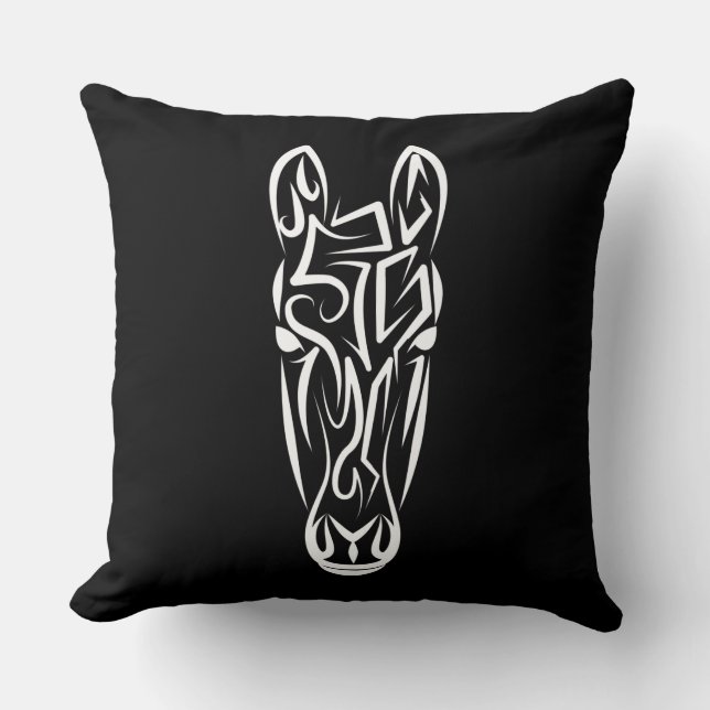 Coussin Cheval tribal noir et blanc (Recto)