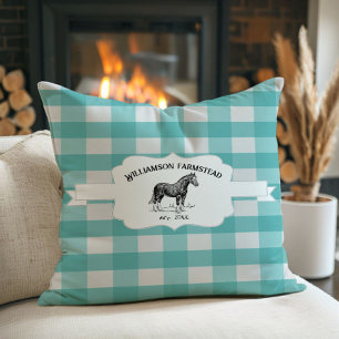 Coussin Cheval turquoise de la ferme de Buffalo Plaid