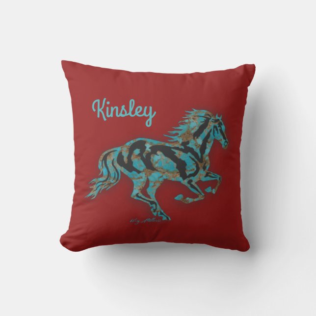 Coussin Cheval Turquoise Galloping Jeu d'oreiller (Recto)