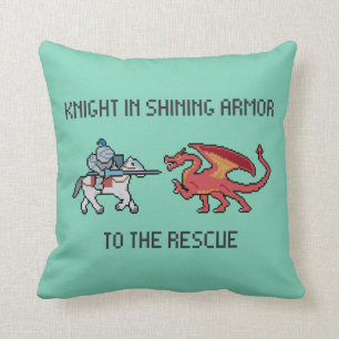 Coussin Chevalier de pixel contre le carreau de dragon