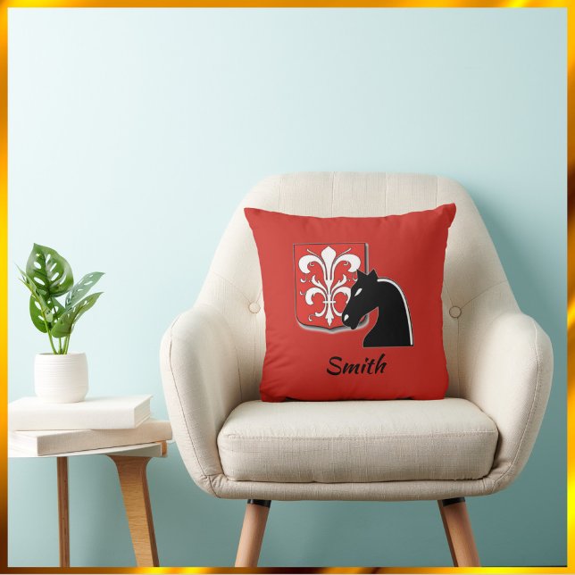Coussin Chevalier rouge et noir médiéval et bouclier (Créateur téléchargé)