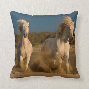 Coussin Chevaux blancs fonctionnant sur la plage  