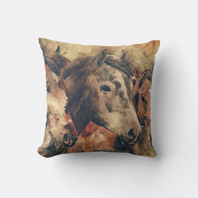 Coussin Chevaux d'aquarelle (Recto)