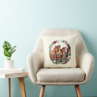 Coussin Chevaux élégants dans l'art de la couronne florale