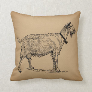 Coussin Chèvre avec Bell Illustration Antique Vieille Bro