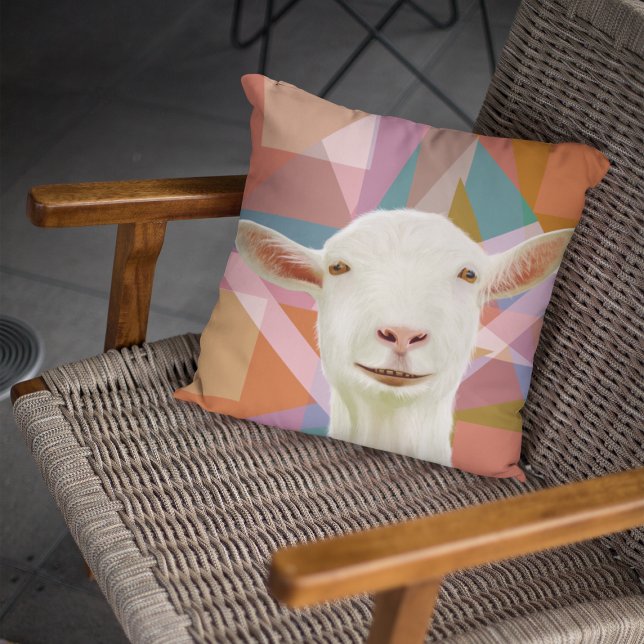 Coussin Chèvre blanche colorée Géométrique orange (Créateur téléchargé)