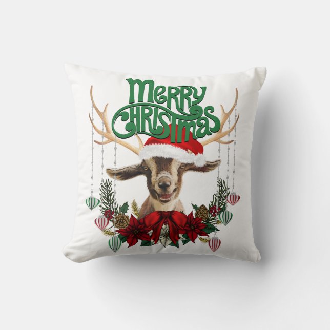 Coussin Chèvre de Noël mignonne avec Antlers et Wreath (Recto)