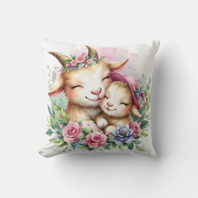 Coussin Chèvre Mère et Bébé (Recto)
