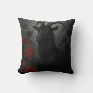 Coussin Chèvre noire gothique avec roses rouges Art foncé