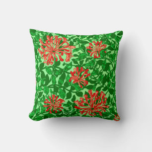 Coussin Chèvrefeuille de William Morris, rouge et vert de